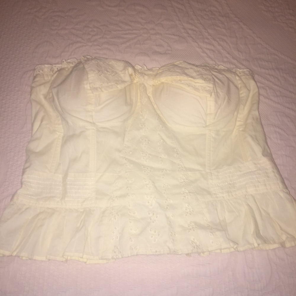Yellow strapless corset like top